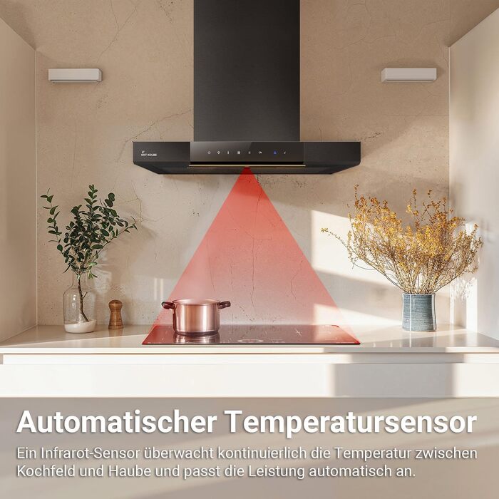 Витяжка кухонна KKT KOLBE FLAT6006ED, настінна, 60 см, нержавіюча сталь та чорне скло, режим рециркуляції та відведення, WLAN, сенсорне керування SensorTouch