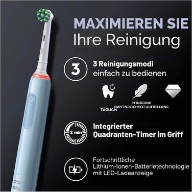 Електричні зубні щітки Oral-B Pro 3 3900, набір з 2 шт та 3 насадками, 3 режими чищення, 360° контроль тиску, від Braun, білий/чорний