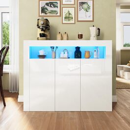 Комод SUNXURY з LED підсвіткою, білий глянець, для вітальні, кухні чи спальні, 90x35x83 см
