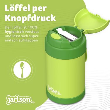 Термос для їжі JARLSON YUMMY 450 мл зелений – дитячий харчовий контейнер з ложкою, з нержавіючої сталі, для зберігання їжі, каші, йогурту, мюслі, дитячого пюре, термобокс