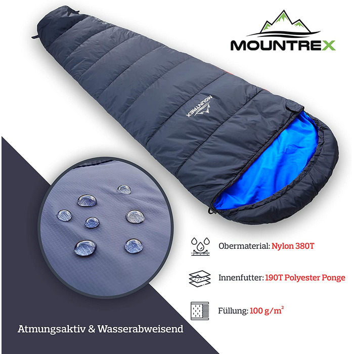 Спальний мішок MOUNTREX ультралегкий 760г, компактний, літній, для кемпінгу, подорожей, фестивалів, мумія, теплий, темно-синій, з'єднуваний, ліва блискавка