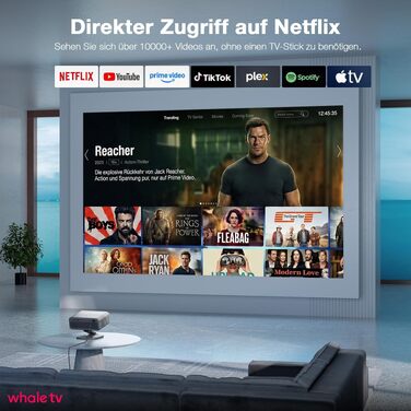 Проектор Smart Beamer VISSPL 4K WiFi Bluetooth 1080P Full HD Dolby Audio з автофокусом та трапецеїдальною корекцією (сірий)