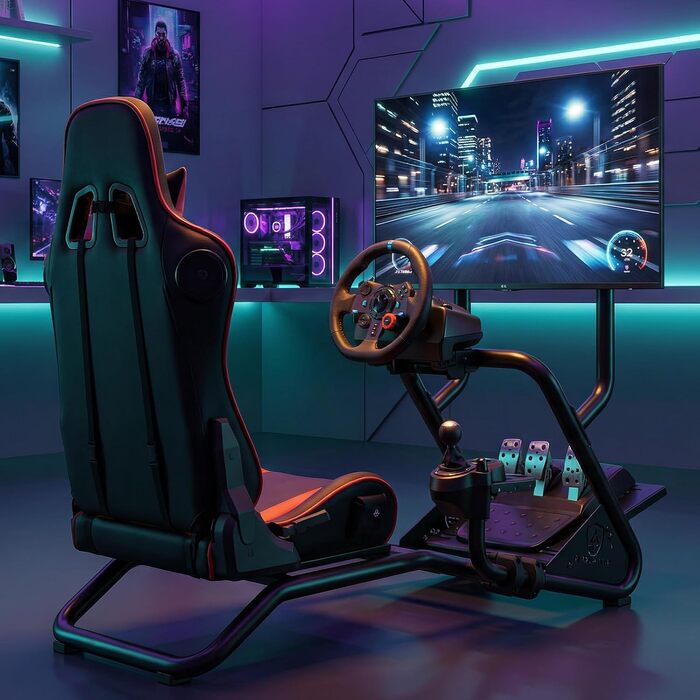 Ігровий симулятор GTPLAYER Cockpit для керма з 3D-стереодинаміками, тримачем для монітора, педалей та важеля КПП, регульований (Червоний)