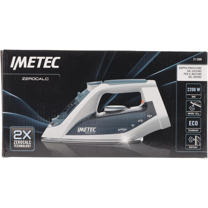 Парова праска Imetec ZeroCalc Z1 2500 з антикальцієвою технологією, багатоступінчастою нержавіючою підошвою, 2200 Вт, паровий удар 120 г/хв, система Calc-Clean