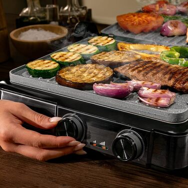Електричний контактний гриль Cecotec Rock'nGrill 2200 Dual, розкладний на 180°, 29x23 см, 2200 Вт