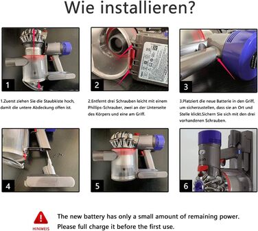 Abakoo акумулятор 3500мА·г 21,6В для пилососа Dyson V8, літій-іонний, сумісний з Absolute, Animal, Motorhead, бездротовий пилосос