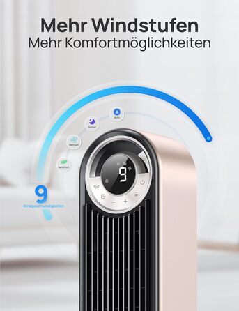 Тихий смарт-вентилятор-колона Dreo 106 см з Wi-Fi, Alexa, охолодженням, 9 швидкостей, 4 режими, таймер 12 годин, дистанційне керування, 90° обертання, бежевий