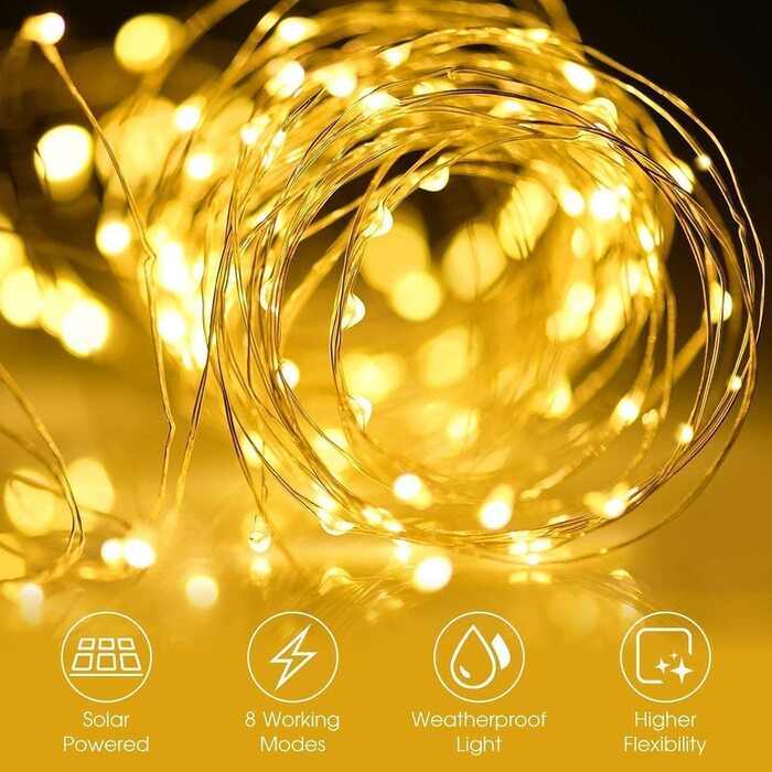 Сонячна гірлянда Oreunik 2×12 м, 240 LED, тепле біле світло, водонепроникна, для вулиці та дому: декор саду, тераси, дерев, вечірок, весіль, свят