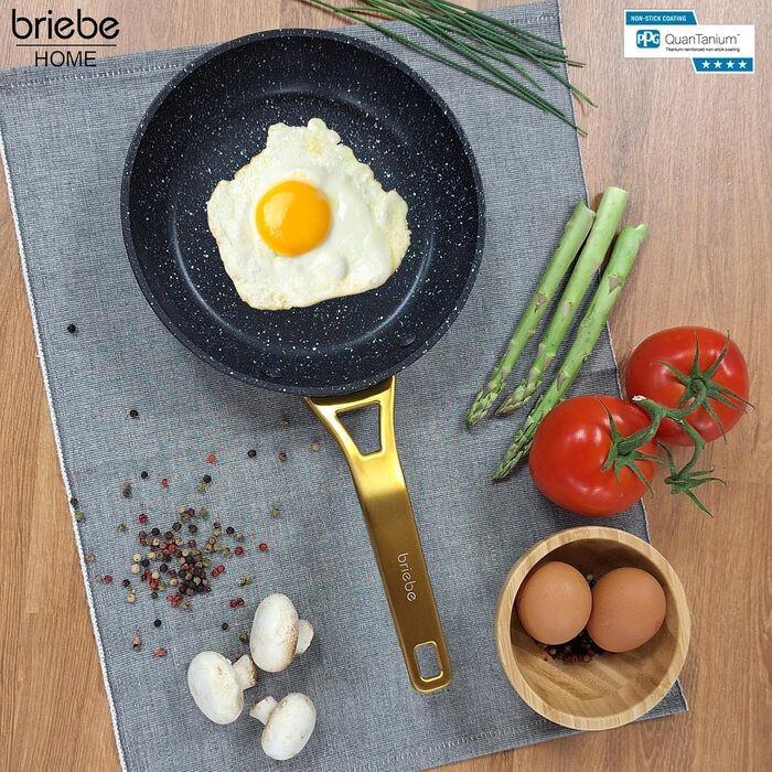 Набір сковорідок Briebe Gold Titanium 3 шт (20, 24, 28 см) з антипригарним покриттям, індукція. Алюміній, нержавіюча сталь.