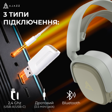 Бездротова ігрова гарнітура Ajazz AHM09 MAX Gray White (AHM09-MAX-GW)