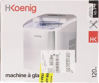 Льодогенератор H.Koenig KB14, 12 кг/день, 2 розміри, нерж. сталь, 2.1 л, 120 Вт, сріблястий