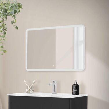 Дзеркало для ванної кімнати ML-Design з LED-підсвічуванням, 90 x 60 см, скло, сенсорне керування