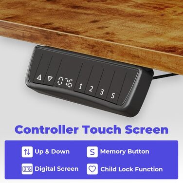JOISCOPE електричний стіл для роботи стоячи, 140 см, з розеткою, USB та Type-C, для домашнього офісу, легко монтується, антикварний дуб, 55 дюймів