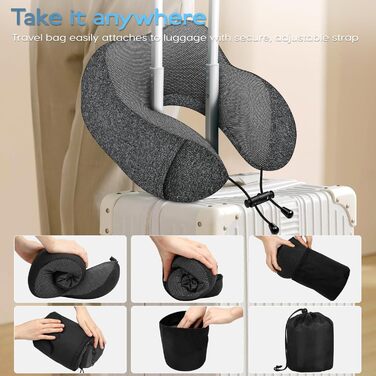 Подушка під шию для подорожей з ефектом пам'яті (Memory Foam) з 3D-маскою для сну та берушами, сіра