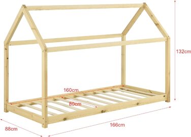 Дитяче ліжко Netstal Hausbett Bodenbett з соснового дерева для дитячої кімнати, 90x200 см, білий колір. Без матрацу, з ламелями.
