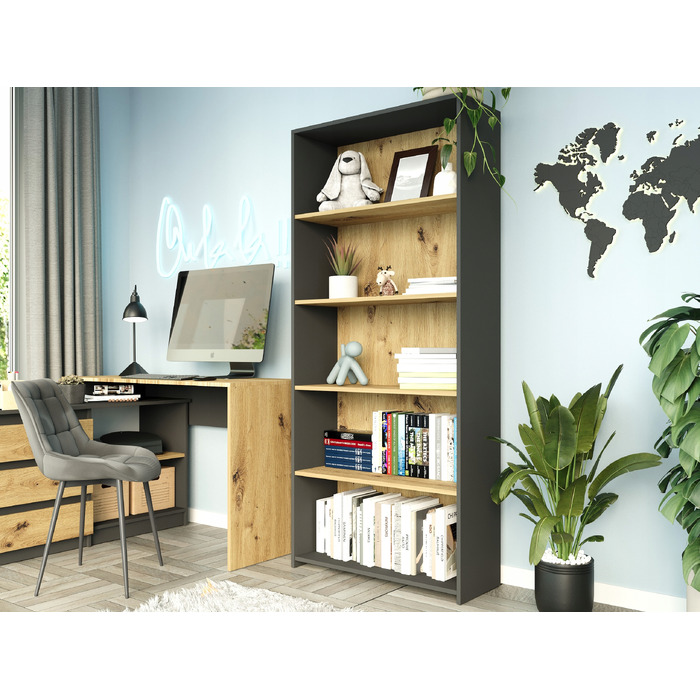 Стелаж Framire 80 см x 180 см x 30 см, антрацит, дуб артизан