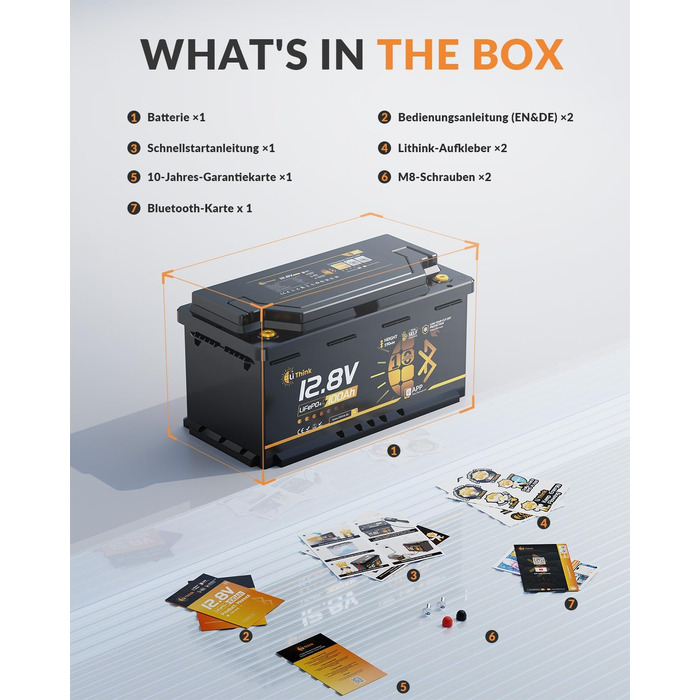 LiFePO4 акумулятор 12V 100Ah H190 з Bluetooth 5.4 для кемперів та житлових будинків на колесах, сертифікація ECE R10