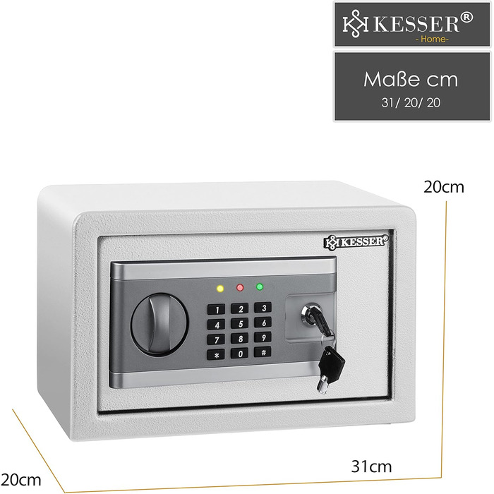 KESSER® Електронний сейф | 38x30x30 см | з батарейним відсіком | 3-х болонний замок | Настінний/підлоговий сейф | Внутрішнє освітлення | Срібний