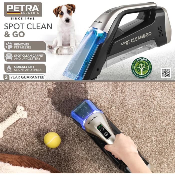 Портативний акумуляторний пилосос Petra PF01624VDE, 7,4В, для вологого та сухого прибирання, резервуар 110 мл, для видалення плям і шерсті тварин