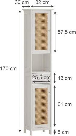 Висока шафа для ванної Vicco Rosario, біла, 32x170 см, з 2 дверцятами та шухлядою