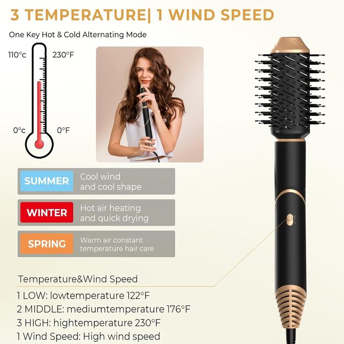 UKLISS 5-в-1 Airstyler Фен-щітка для укладки волосся з насадками (чорний) - професійний фен, стайлер, випрямляч, кругла щітка для волосся 60000 об/хв