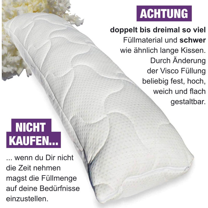 Подушка для сну Traumreiter Visco Gel XL 140x50, ортопедична, для вагітних, довга, з чохлом із бавовни, сірий колір