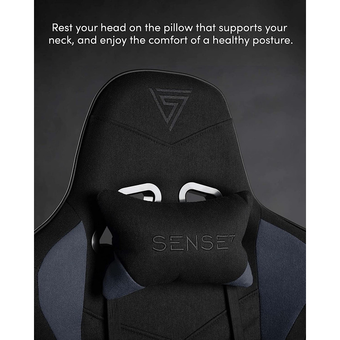 Ігрове крісло SENSE7 Spellcaster, ергономічне, регульована поперекова підтримка, нахил, гойдалка, офісне крісло з тканини, до 150 кг, чорний/синій