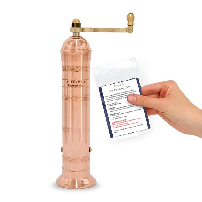 Ручний млинок для перцю Alexander Home The Original Griechische, 20,3 см, мідний, з ручкою-курбою, заповнюваний
