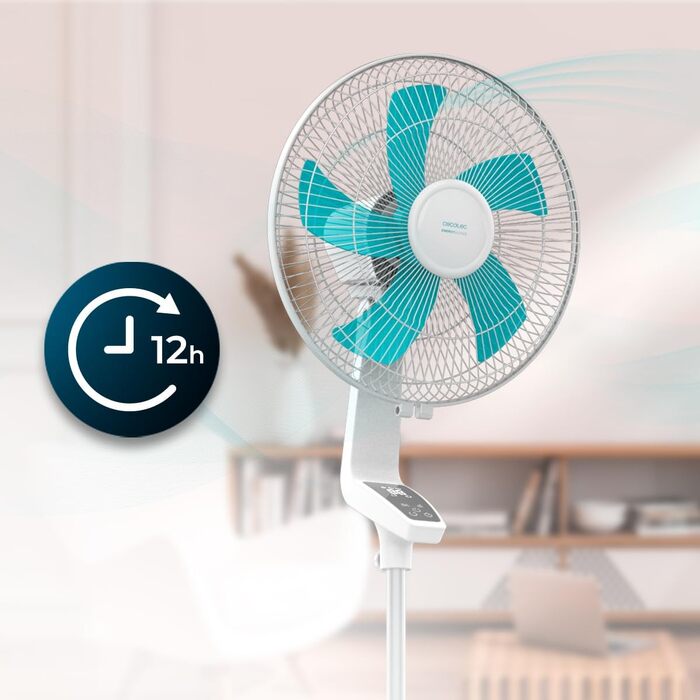 Вентилятор підлоговий Cecotec EnergySilence 610 Max Flow 70 Вт, 40 см, 4 швидкості, таймер 2 год, 90° обертання, регульований кут нахилу, пульт, білий/синій