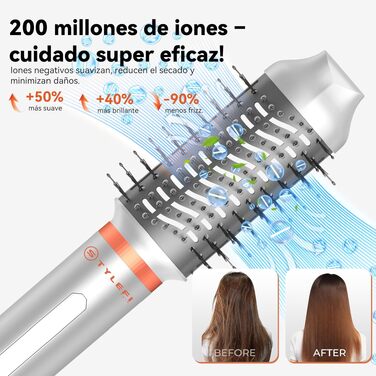Hairstyler 5-в-1 з ефектом Coandă: Фен-щітка, автоматичний завивач, кругла щітка для об'єму та сушіння (Помаранчевий)