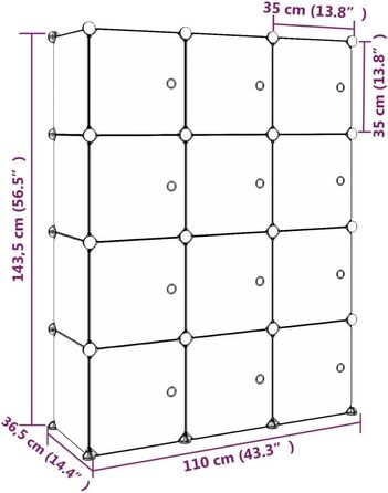Дитяча шафа модульна vidaXL з 12 кубиками, зелена, PP, 110x36,5x143,5 см, органайзер для іграшок та одягу зі сталевим каркасом