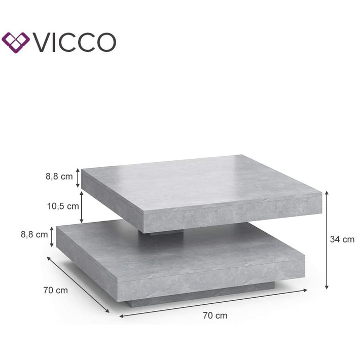 Журнальний стіл Vicco Elias, бетон, 70x34 см