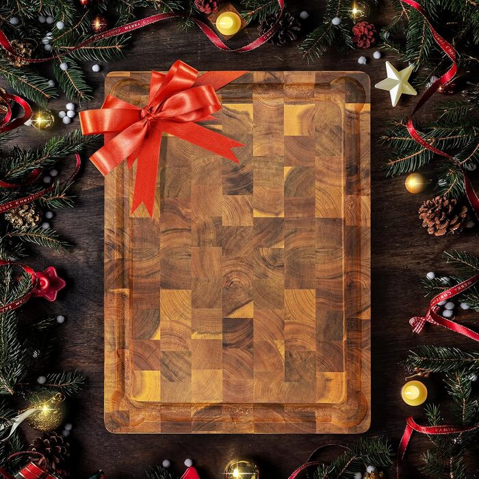 Дошка обробна Yes4All з акації для кухні 43,2x33x3,5 см, з жолобком для соку, середнього розміру, просочена олією