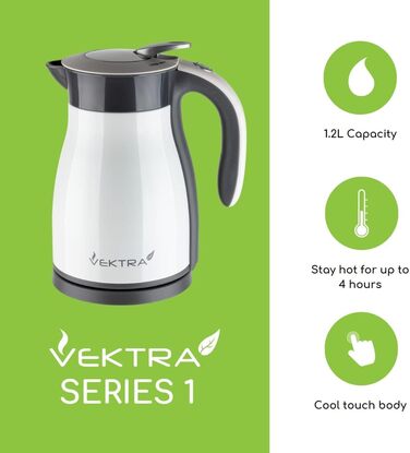 Електрочайник Vektra VEK-1201 вакуумний 1,2 л, нержавіюча сталь, подвійні стінки, термос 2-в-1, підтримка тепла, BPA-free, бездротовий, безпечний, червоний