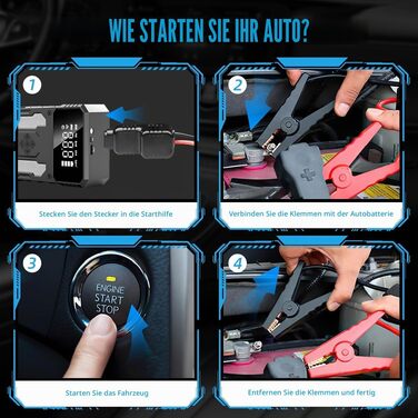 Пусковий інвертор (бустер) для авто з компресором 6000А, портативний Jump Starter Powerbank з LED-ліхтарем та дисплеєм, жовтий