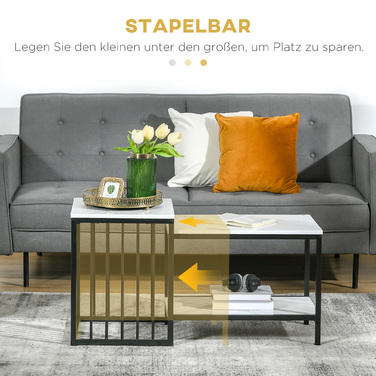 Набір журнальних столиків HOMCOM з 2 бічних столиків, журнальний столик, гніздовий стіл, диванний столик сучасного дизайну, стіл для вітальні під мармур, для спальні, сталь