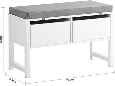 Біла лавка з місцем для зберігання SoBuy FSR88-W, 2 шухляди, для передпокою та спальні, макс. навантаження 150 кг, 72x46x30 см