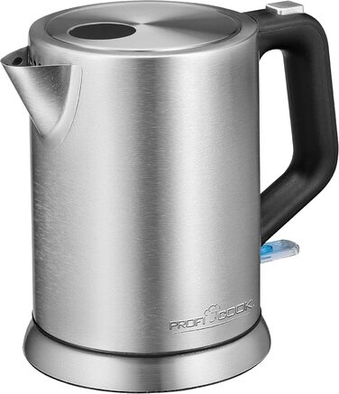Електрочайник ProfiCook 1 л, нержавійка, 2200 Вт, компактний, BPA-free, одноручне керування, індикатор рівня води, модель PC-WKS 1106