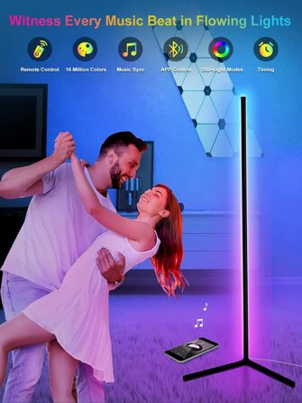 LED торшер DeeprBling для вітальні 165 см, кутова RGB лампа з димуванням, пультом і додатком, 16 млн кольорів, музичний та DIY-режими, таймер, для спальні, ігрової кімнати, офісу, читального залу, трикутна база