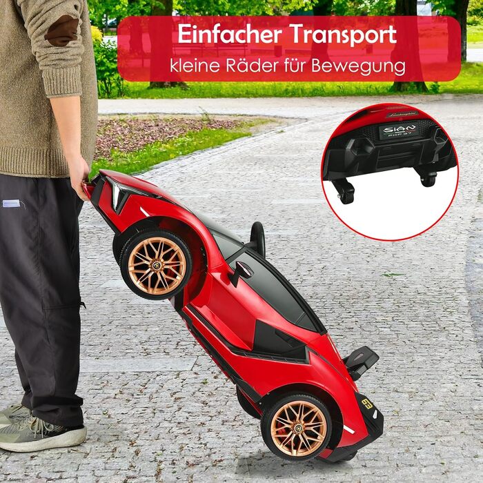 Дитячий електромобіль Lamborghini COSTWAY 12V з пультом, MP3, радіо, LED-фарами, для дітей 3-8 років, червоний