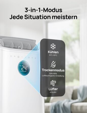 Мобільний кондиціонер Dreo 10000 BTU з охолодженням без дренажу, керуванням через додаток/голос/пульт, таймером 24 години та функцією вентилятора/зневожувача, AC515S