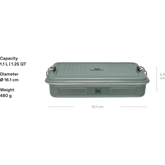 Ланчбокс зі сталі Stanley Classic 1.2L Hammertone Green — герметичний контейнер для їжі з нержавіючої сталі, BPA-free