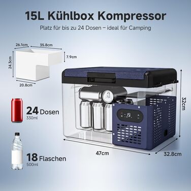Автомобільний компресорний холодильник AAOBOSI 15л, IPX4, 12/230V, з Wi-Fi керуванням (-20°C до +20°C) для авто, кемпінгу, риболовлі