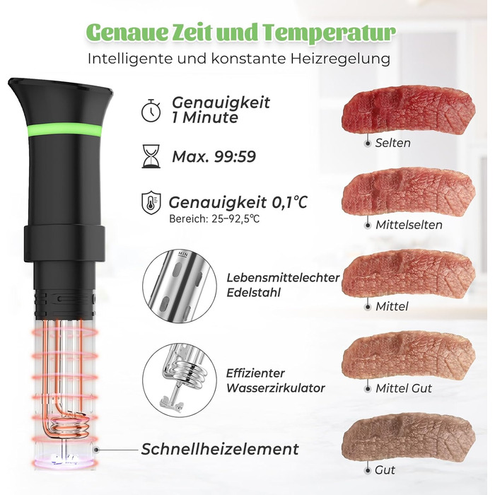 Sous Vide приготування: Циркуляційний термостат з LCD дисплеєм, таймером, 1000W, для посуду до 20L, 25-92,5°C, Slow Cooker, преміум-якість