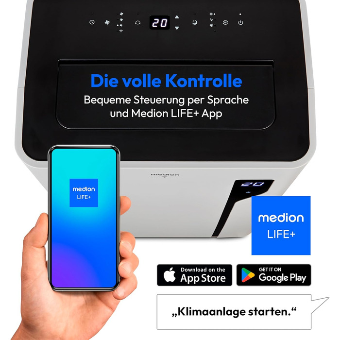 Мобільний кондиціонер MEDION P901 12000 BTU з пультом та Wi-Fi, 3-в-1 (охолодження, осушення, вентиляція), для приміщень до 32 м², білий