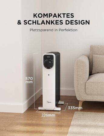 Масляний радіатор Midea NY2311-24UR, 2300Вт, 9 секцій, з пультом ДК, LED-дисплеєм та сенсорним керуванням, чорний