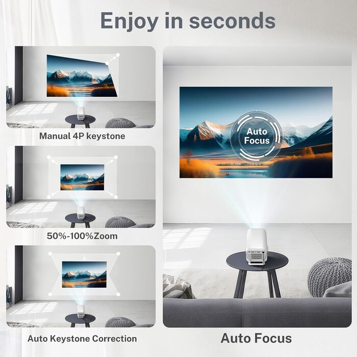Проектор LYNCAST HY300 Pro: портативний, з Wi-Fi, Bluetooth, Android 11, 1080P/4K, поворотний 180°, для дому та на вулиці