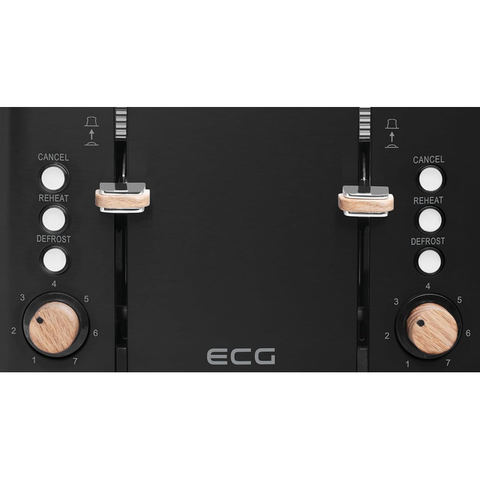 Тостер ECG ST 4768 Timber Black, 4 скибки, чорний, дерево