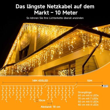 Світлодіодна гірлянда-бурульки WOWDSGN Eisregen 17м, 515 LED, 8 режимів роботи, IP44 водонепроникна, з таймером для вулиці та дому (різдвяна ілюмінація для даху та тераси)