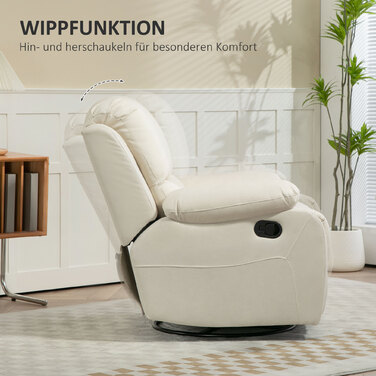 Крісло для телевізора HOMCOM Recliner з функцією відкидання, підставкою для ніг, системою кишенькових пружин, поворотним кріслом для телевізора для вітальні, спальні, кремового